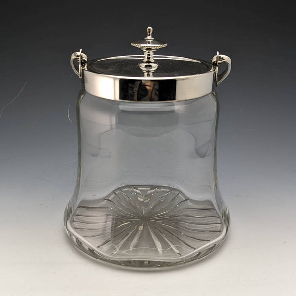 British vintage cut glass biscuit barrel silver plate lid 917g